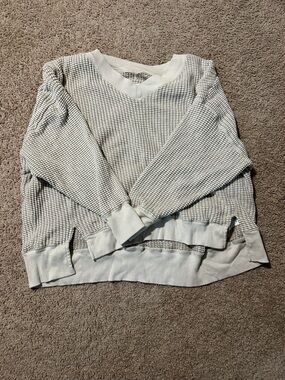 Oversized American Eagle Outfitters Cream Waffle V-Neck Sweater